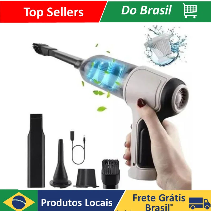 Aspirador de pó sem fio 3 em 1 para carro bivolt 9000Pa mini doméstico e pó de uso duplo