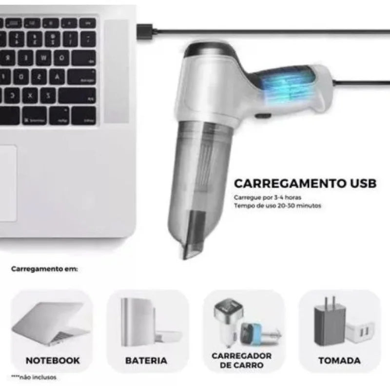 Aspirador de pó sem fio 3 em 1 para carro bivolt 9000Pa mini doméstico e pó de uso duplo