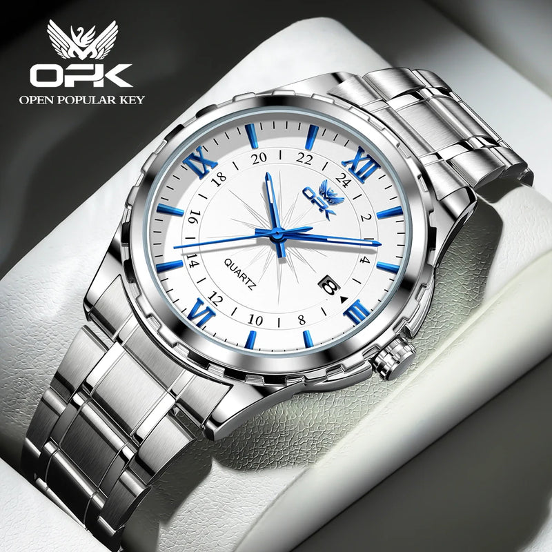 Relógio de quartzo masculino OPK Brand Steel Belt Dual Calendar 6003