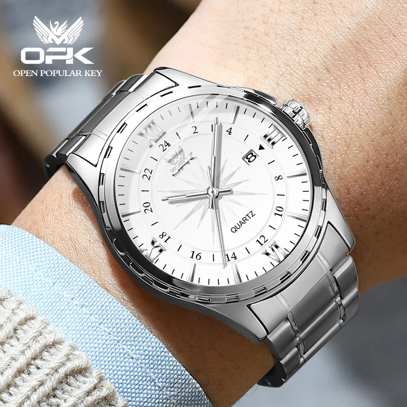 Relógio de quartzo masculino OPK Brand Steel Belt Dual Calendar 6003
