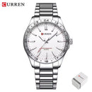 CURREN 8452 Relógio de quartzo masculino, relógio de pulso simples, moderno, de lazer e negócios, preto, prateado, com pulseira de aço inoxidável, para homens