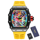 Relógios de pulso masculinos Pintime, relógio esportivo de hip hop com pulseira de borracha de silicone, relógio tonneau, relógio masculino