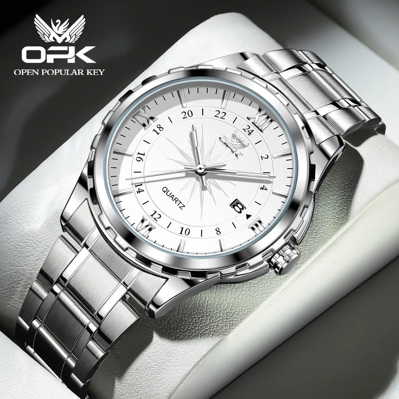 Relógio de quartzo masculino OPK Brand Steel Belt Dual Calendar 6003