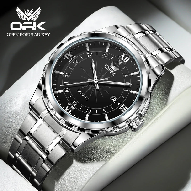 Relógio de quartzo masculino OPK Brand Steel Belt Dual Calendar 6003