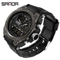 Relógio esportivo masculino SANDA de quartzo com display duplo LED, relógio de pulso eletrônico digital à prova d'água, relógio militar masculino