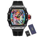 Relógios de pulso masculinos Pintime, relógio esportivo de hip hop com pulseira de borracha de silicone, relógio tonneau, relógio masculino