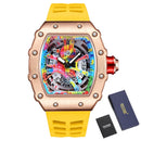 Relógios de pulso masculinos Pintime, relógio esportivo de hip hop com pulseira de borracha de silicone, relógio tonneau, relógio masculino