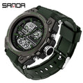 Relógio esportivo masculino SANDA de quartzo com display duplo LED, relógio de pulso eletrônico digital à prova d'água, relógio militar masculino