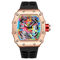 Relógios de pulso masculinos Pintime, relógio esportivo de hip hop com pulseira de borracha de silicone, relógio tonneau, relógio masculino