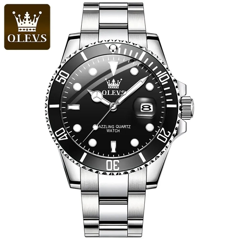Relógio de quartzo masculino original OLEVS, verde, à prova d'água, de aço inoxidável, quartzo, luxuoso, luminoso