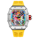 Relógios de pulso masculinos Pintime, relógio esportivo de hip hop com pulseira de borracha de silicone, relógio tonneau, relógio masculino