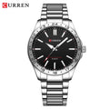 CURREN 8452 Relógio de quartzo masculino, relógio de pulso simples, moderno, de lazer e negócios, preto, prateado, com pulseira de aço inoxidável, para homens