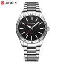CURREN 8452 Relógio de quartzo masculino, relógio de pulso simples, moderno, de lazer e negócios, preto, prateado, com pulseira de aço inoxidável, para homens