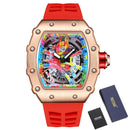 Relógios de pulso masculinos Pintime, relógio esportivo de hip hop com pulseira de borracha de silicone, relógio tonneau, relógio masculino