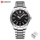 CURREN 8452 Relógio de quartzo masculino, relógio de pulso simples, moderno, de lazer e negócios, preto, prateado, com pulseira de aço inoxidável, para homens