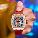 Relógios de pulso masculinos Pintime, relógio esportivo de hip hop com pulseira de borracha de silicone, relógio tonneau, relógio masculino