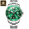 Relógio de quartzo masculino original OLEVS, verde, à prova d'água, de aço inoxidável, quartzo, luxuoso, luminoso