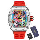 Relógios de pulso masculinos Pintime, relógio esportivo de hip hop com pulseira de borracha de silicone, relógio tonneau, relógio masculino