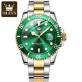 Relógio de quartzo masculino original OLEVS, verde, à prova d'água, de aço inoxidável, quartzo, luxuoso, luminoso