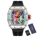 Relógios de pulso masculinos Pintime, relógio esportivo de hip hop com pulseira de borracha de silicone, relógio tonneau, relógio masculino