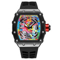 Relógios de pulso masculinos Pintime, relógio esportivo de hip hop com pulseira de borracha de silicone, relógio tonneau, relógio masculino
