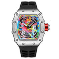 Relógios de pulso masculinos Pintime, relógio esportivo de hip hop com pulseira de borracha de silicone, relógio tonneau, relógio masculino