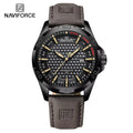 Relógio de pulso masculino esportivo e à prova d'água com pulseira de couro, relógio de quartzo da marca NAVIFORCE, relógio de pulso masculino com calendário e pulseira de couro