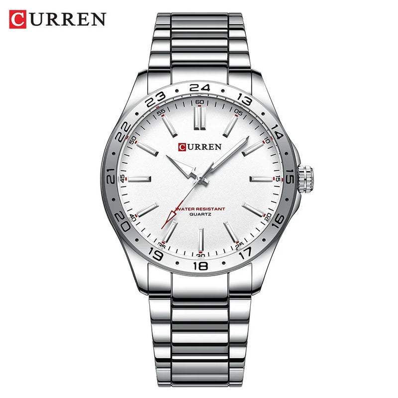CURREN 8452 Relógio de quartzo masculino, relógio de pulso simples, moderno, de lazer e negócios, preto, prateado, com pulseira de aço inoxidável, para homens