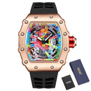 Relógios de pulso masculinos Pintime, relógio esportivo de hip hop com pulseira de borracha de silicone, relógio tonneau, relógio masculino