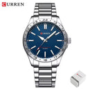 CURREN 8452 Relógio de quartzo masculino, relógio de pulso simples, moderno, de lazer e negócios, preto, prateado, com pulseira de aço inoxidável, para homens