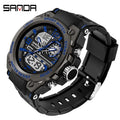 Relógio esportivo masculino SANDA de quartzo com display duplo LED, relógio de pulso eletrônico digital à prova d'água, relógio militar masculino